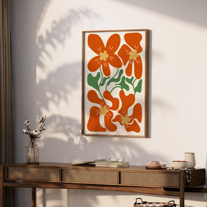 Premium Poster of Vibrant Orange Floral Art Illustration Posters
