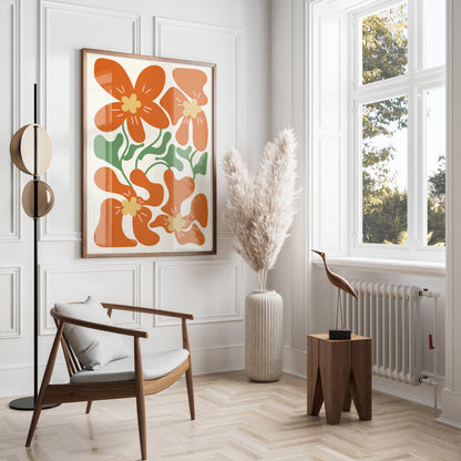 Premium Poster of Vibrant Orange Floral Art Illustration Posters