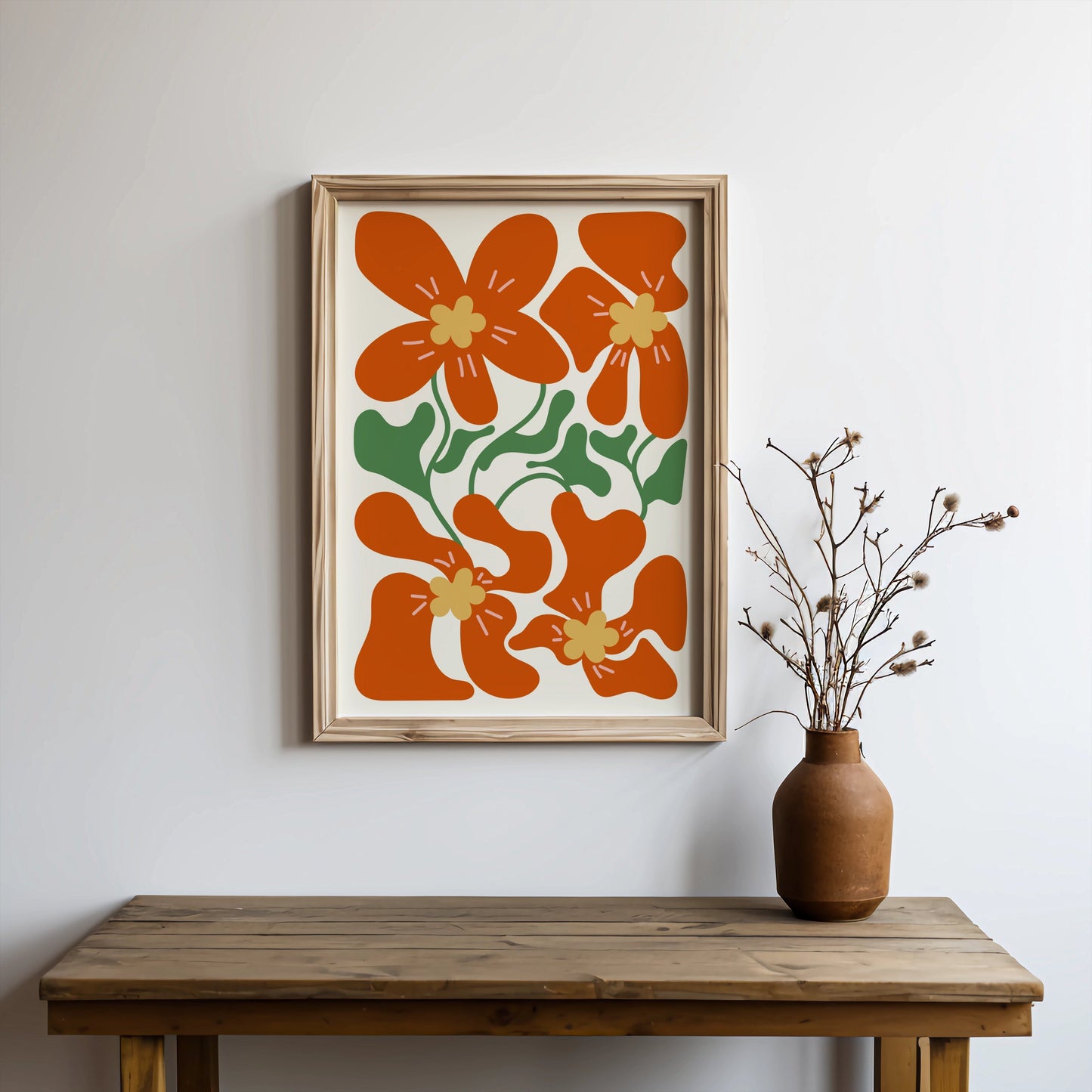 Premium Poster of Vibrant Orange Floral Art Illustration Posters