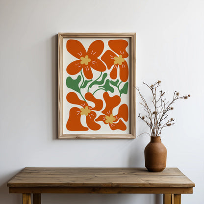 Premium Poster of Vibrant Orange Floral Art Illustration Posters