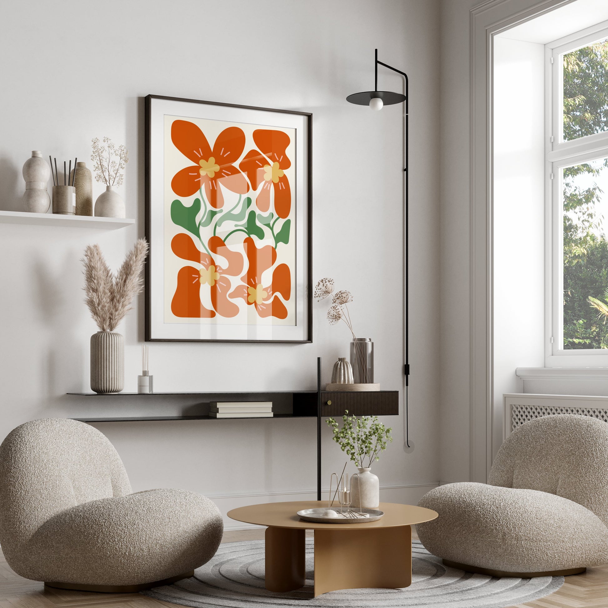 Premium Poster of Vibrant Orange Floral Art Illustration Posters