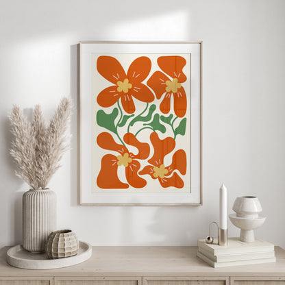 Premium Poster of Vibrant Orange Floral Art Illustration Posters