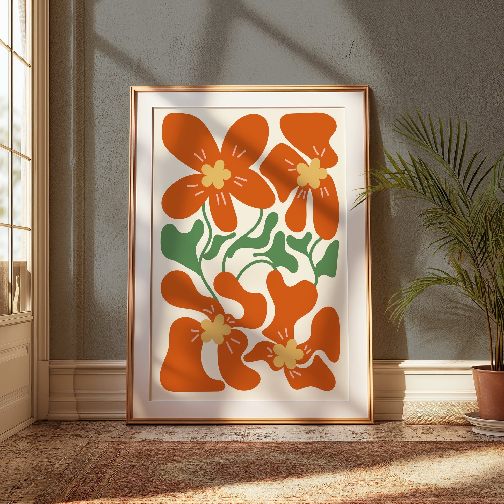 Premium Poster of Vibrant Orange Floral Art Illustration Posters