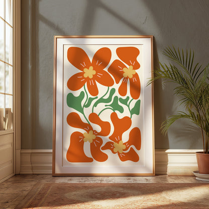 Premium Poster of Vibrant Orange Floral Art Illustration Posters