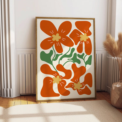 Premium Poster of Vibrant Orange Floral Art Illustration Posters