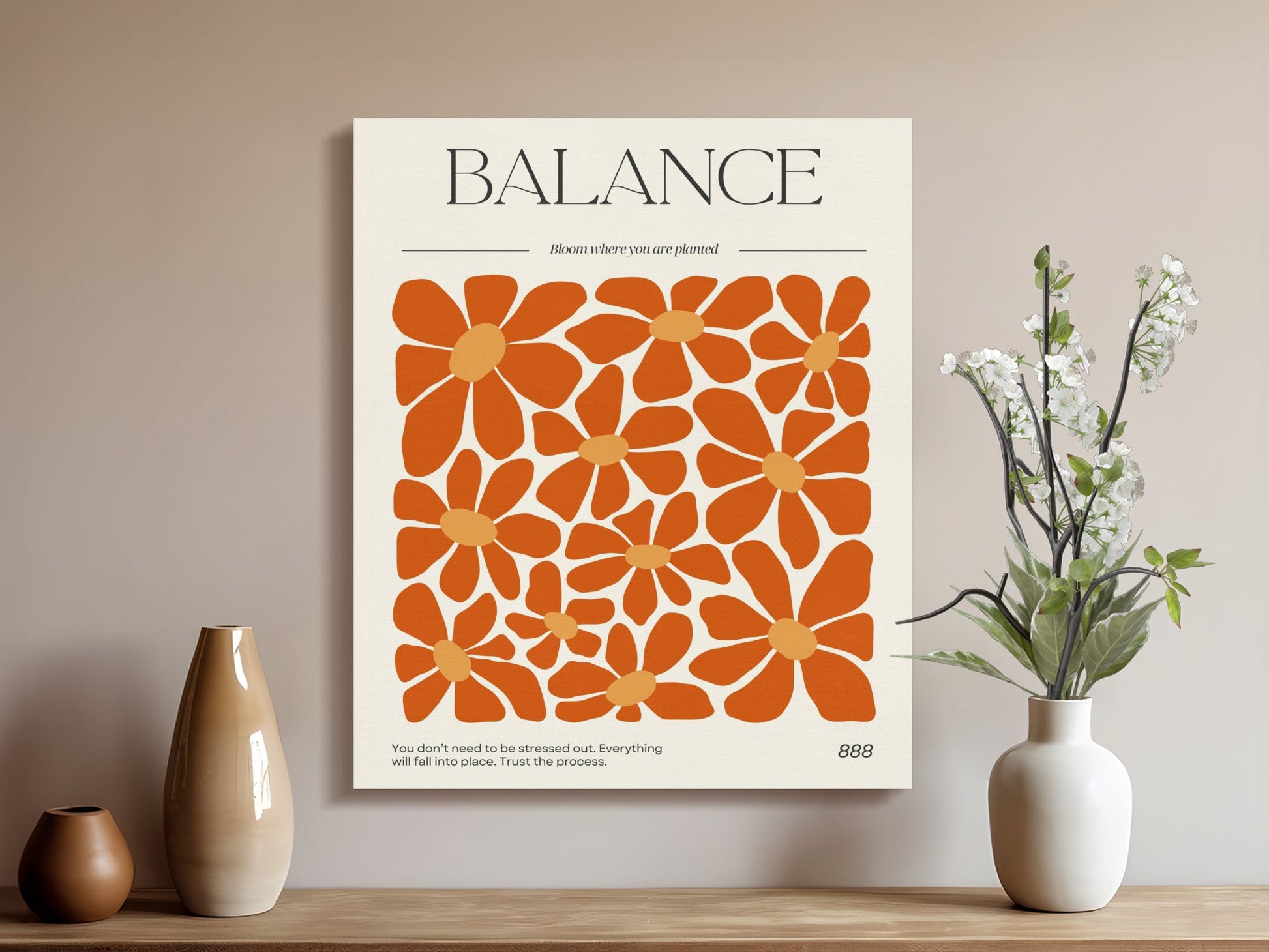 Premium Poster of Vibrant Orange Floral Balance Canvas Wraps