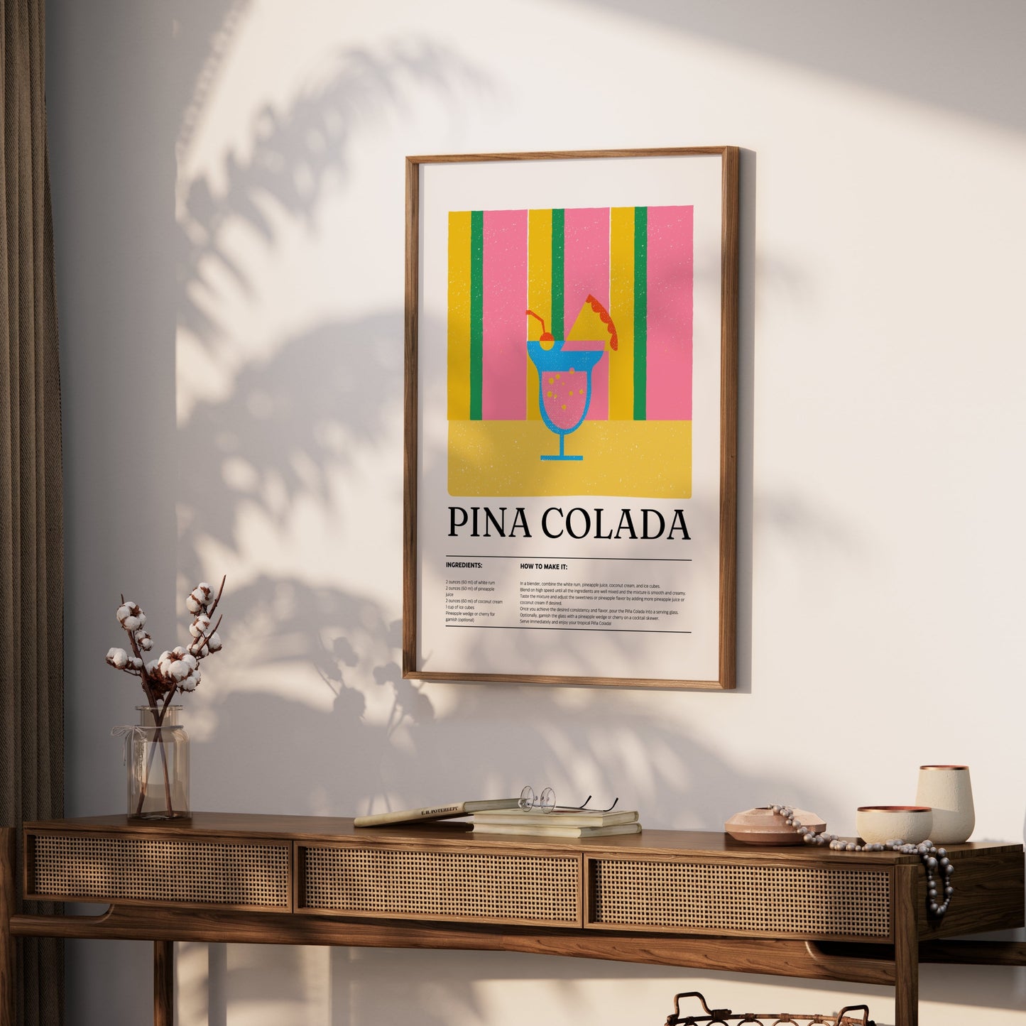 Premium Poster of Vibrant Pina Colada Drink Illustrated Art Posters