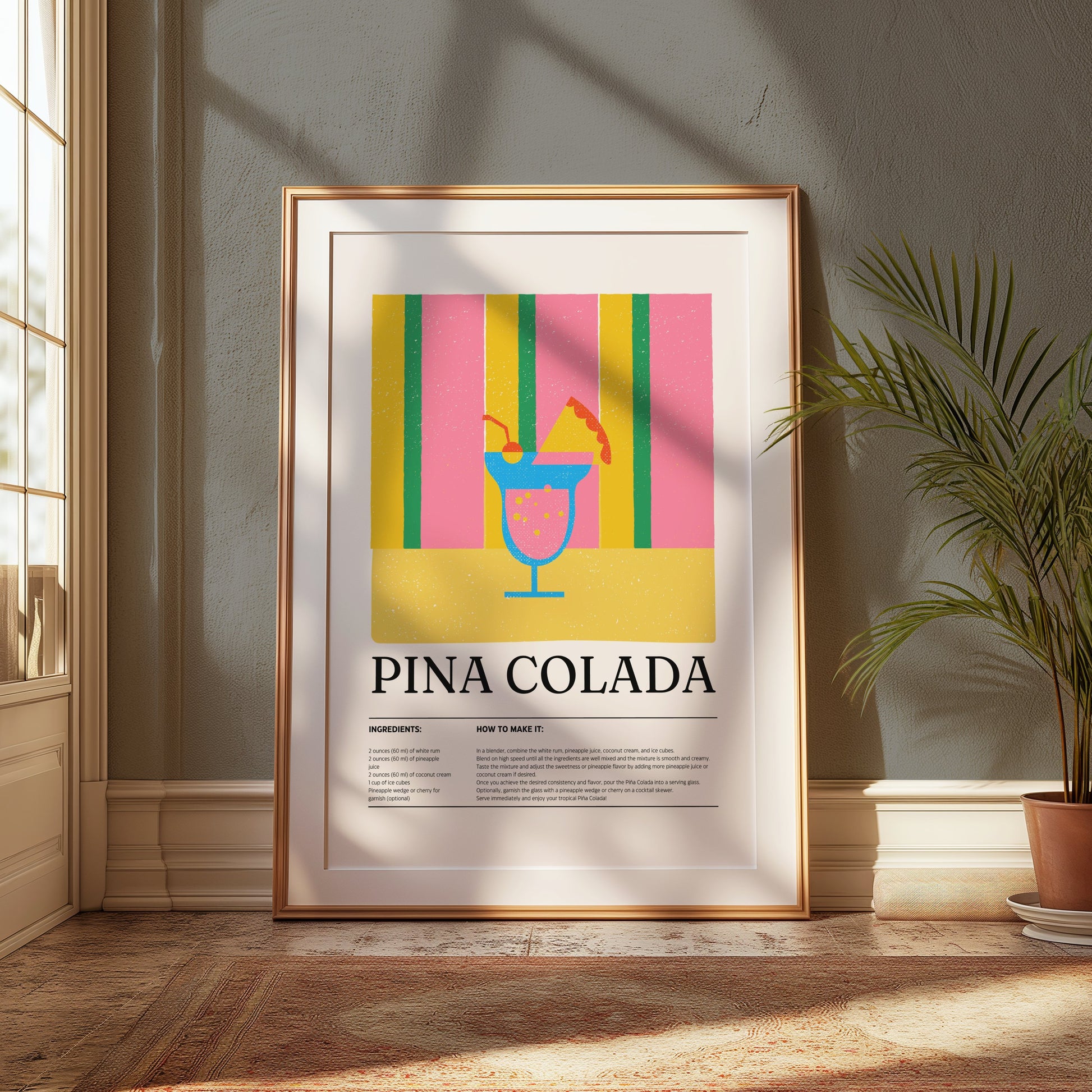 Premium Poster of Vibrant Pina Colada Drink Illustrated Art Posters