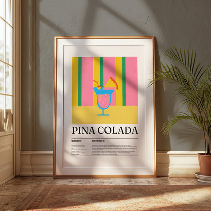 Premium Poster of Vibrant Pina Colada Drink Illustrated Art Posters