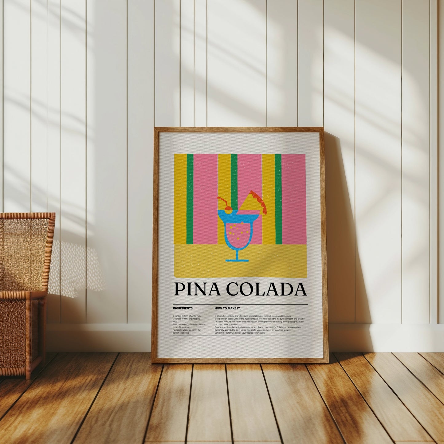 Premium Poster of Vibrant Pina Colada Drink Illustrated Art Posters