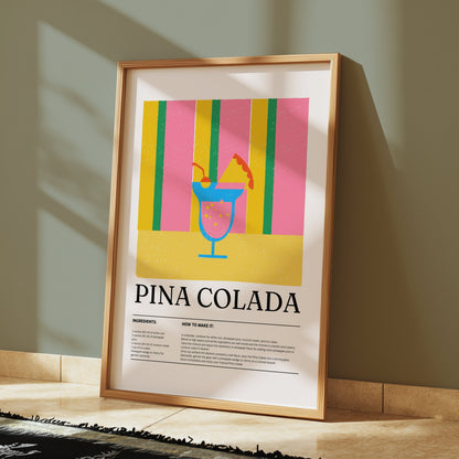 Premium Poster of Vibrant Pina Colada Drink Illustrated Art Posters
