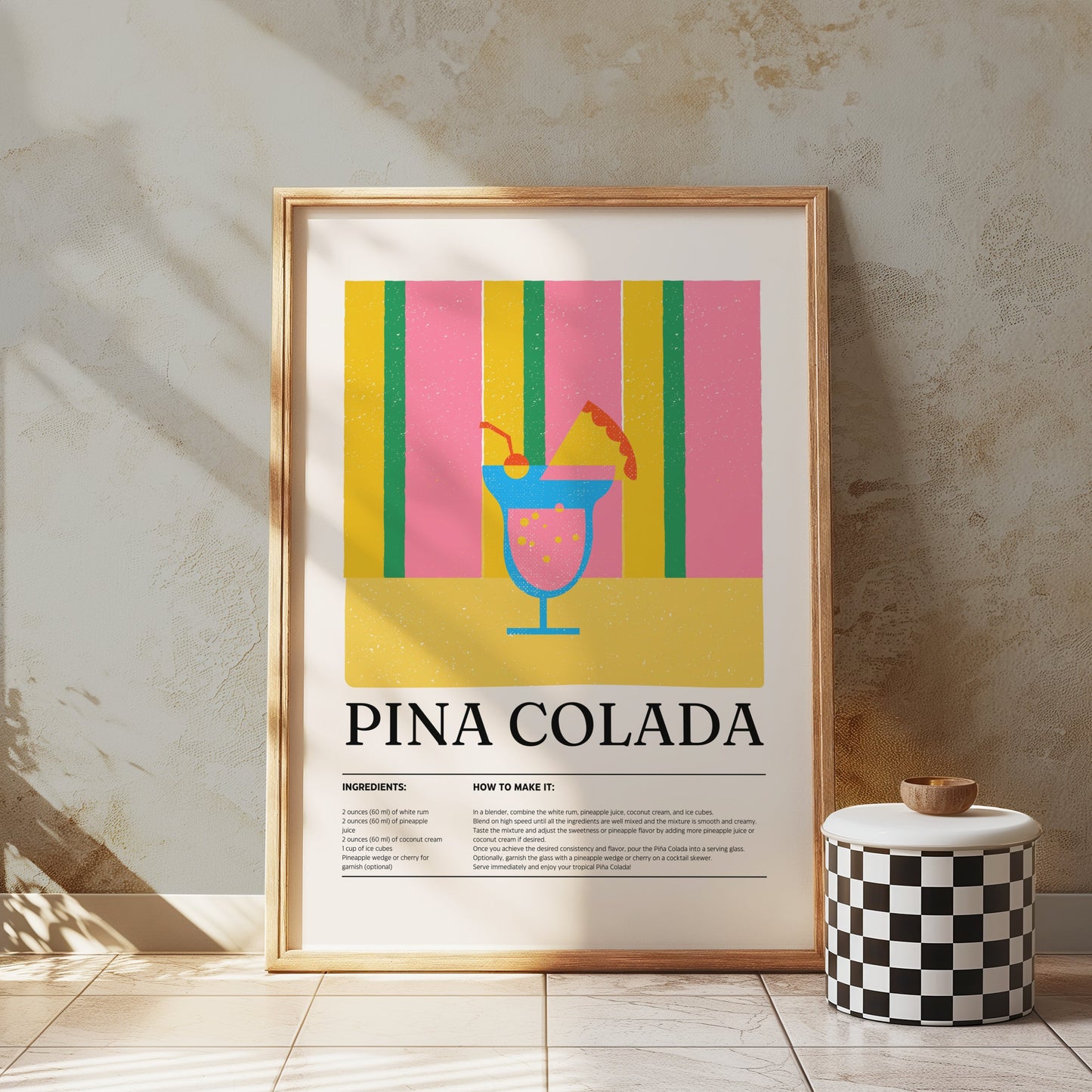 Premium Poster of Vibrant Pina Colada Drink Illustrated Art Posters