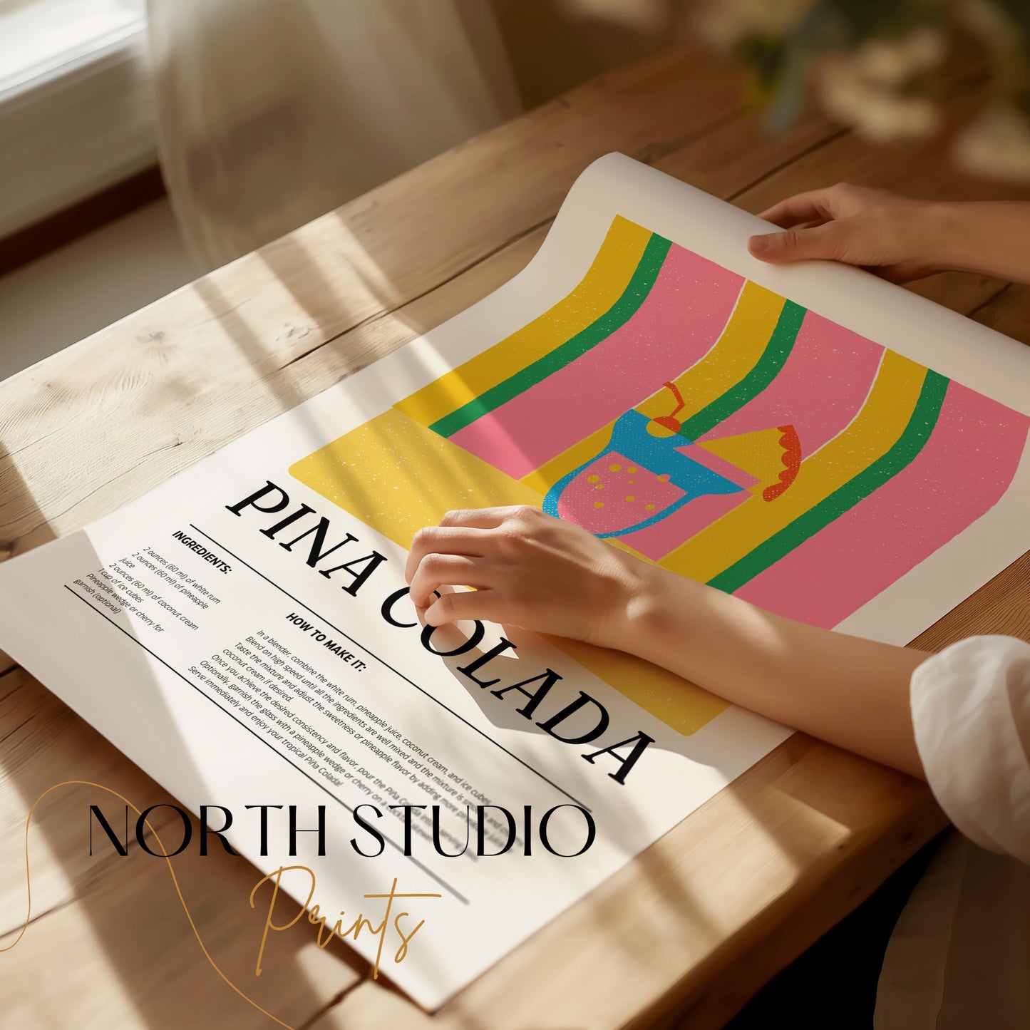 Premium Poster of Vibrant Pina Colada Drink Recipe Art Print Posters