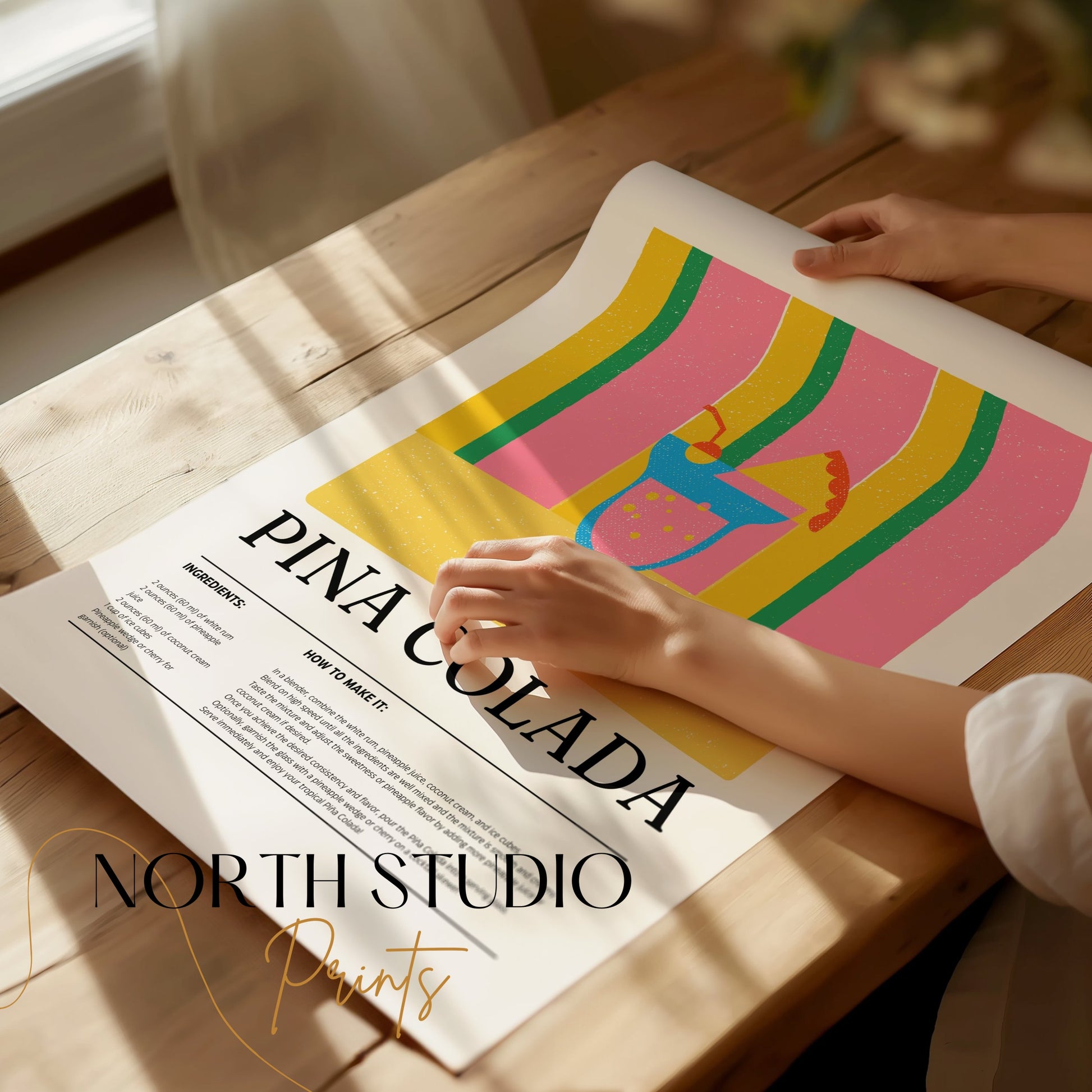 Premium Poster of Vibrant Pina Colada Drink Recipe Art Print Posters