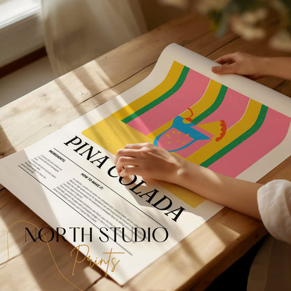 Premium Poster of Vibrant Pina Colada Drink Recipe Art Print Posters