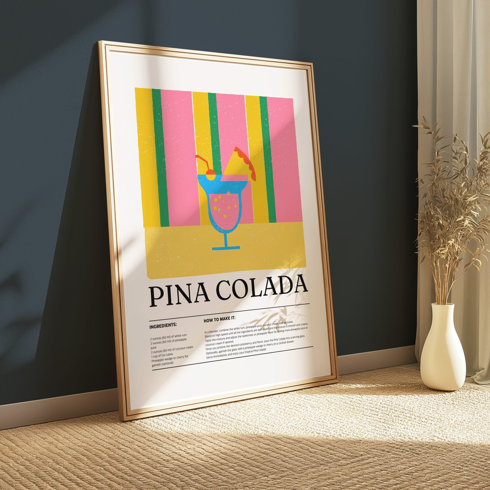 Premium Poster of Vibrant Pina Colada Drink Recipe Art Print Posters