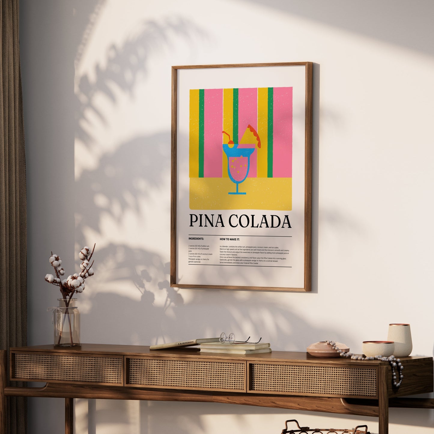 Premium Poster of Vibrant Pina Colada Drink Recipe Art Print Posters
