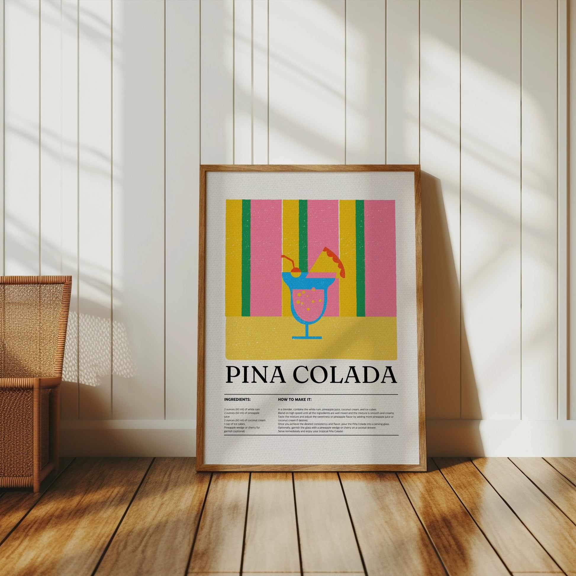 Premium Poster of Vibrant Pina Colada Drink Recipe Art Print Posters