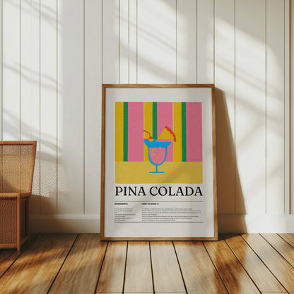 Premium Poster of Vibrant Pina Colada Drink Recipe Art Print Posters