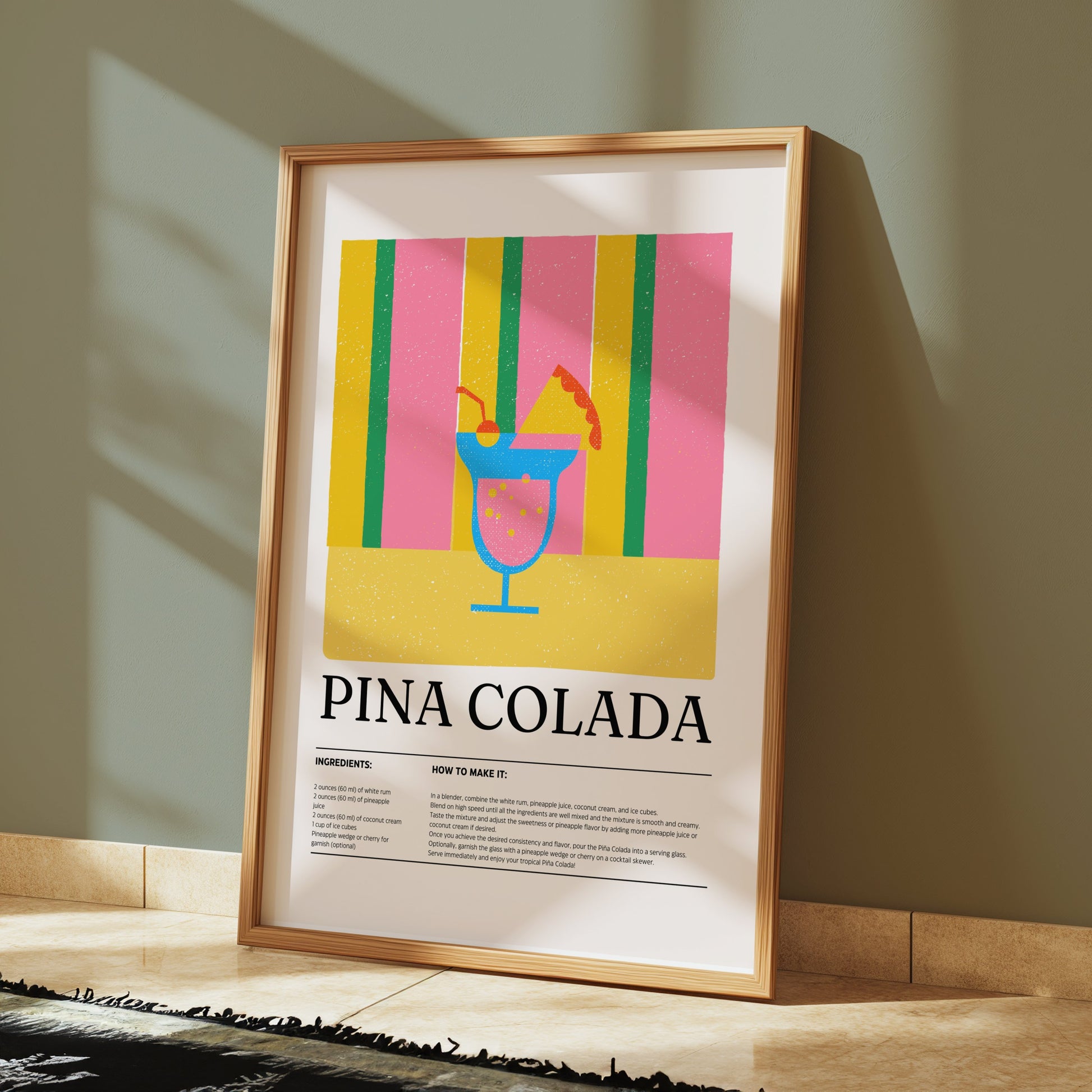 Premium Poster of Vibrant Pina Colada Drink Recipe Art Print Posters