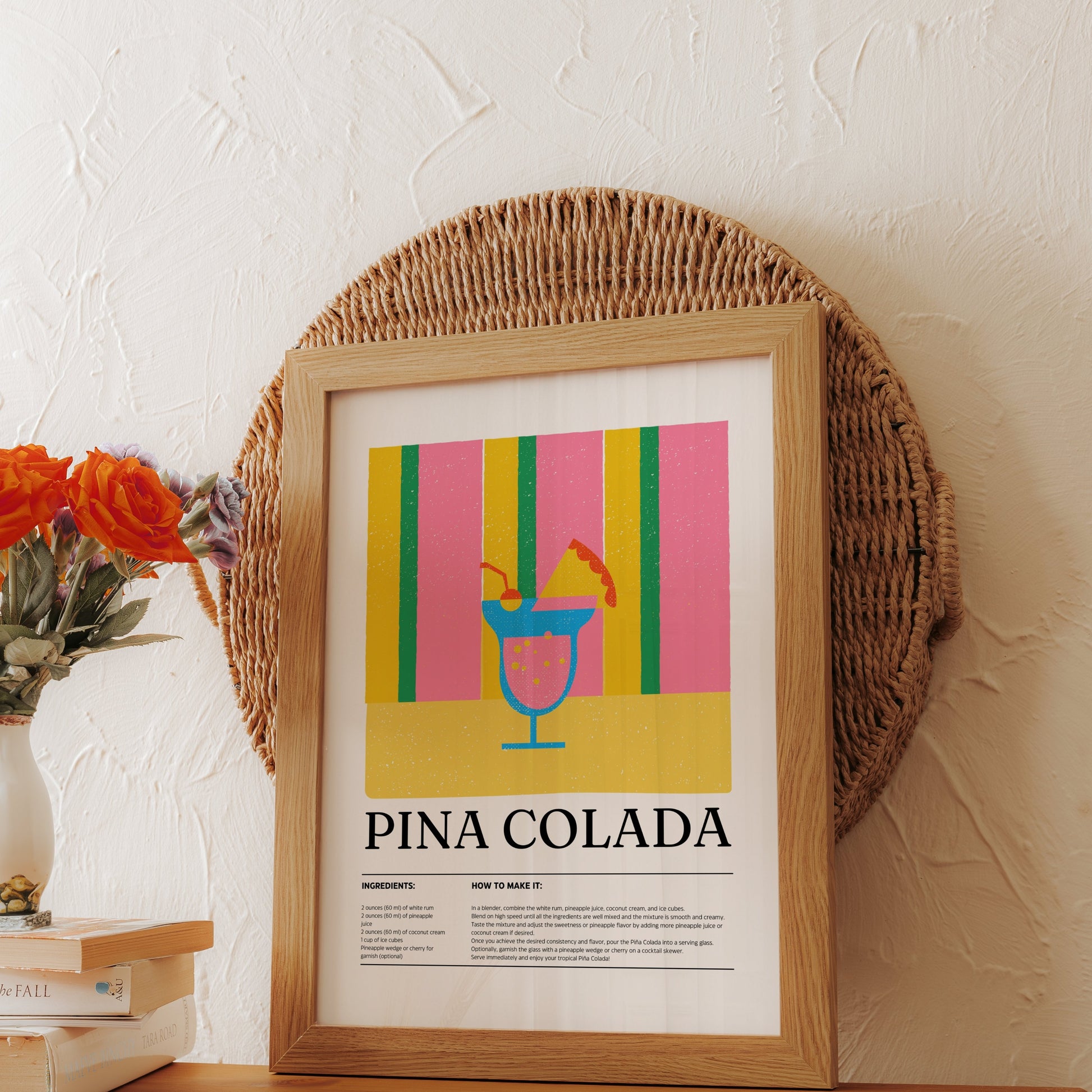 Premium Poster of Vibrant Pina Colada Drink Recipe Art Print Posters