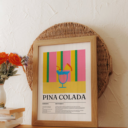 Premium Poster of Vibrant Pina Colada Drink Recipe Art Print Posters
