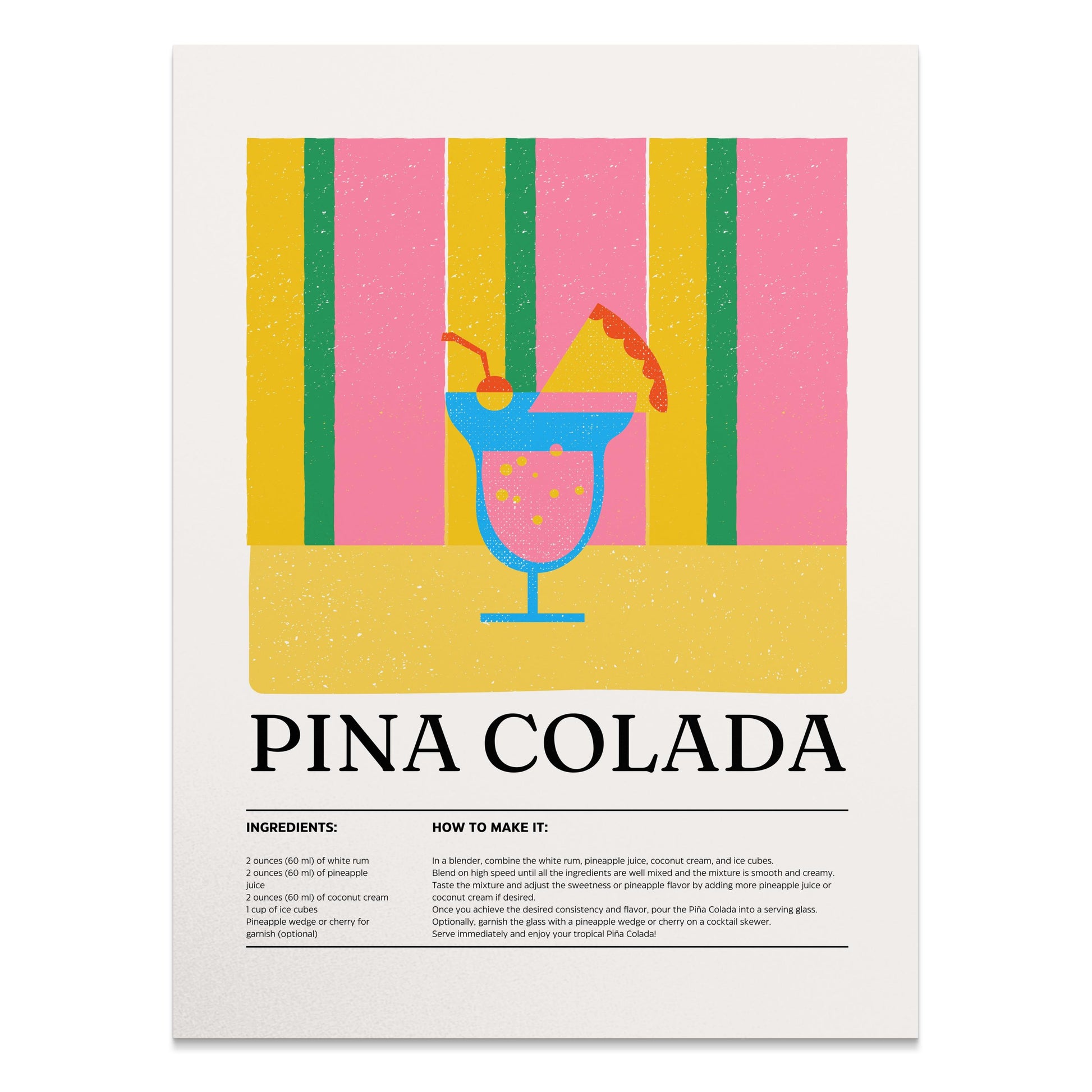 Premium Poster of Vibrant Pina Colada Drink Recipe Art Print Posters