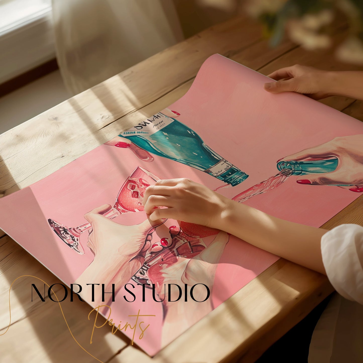 Premium Poster of Vibrant Pink Toned Celebration with Wine Posters