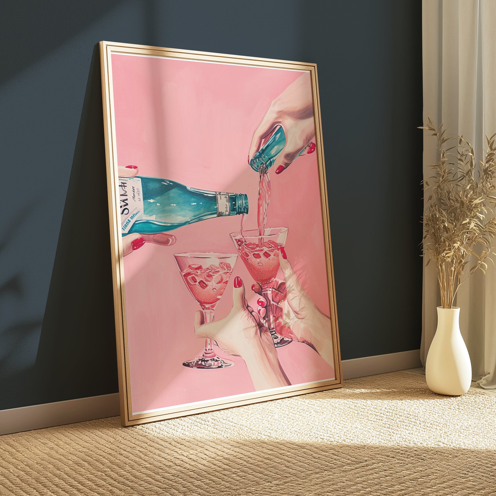 Premium Poster of Vibrant Pink Toned Celebration with Wine Posters