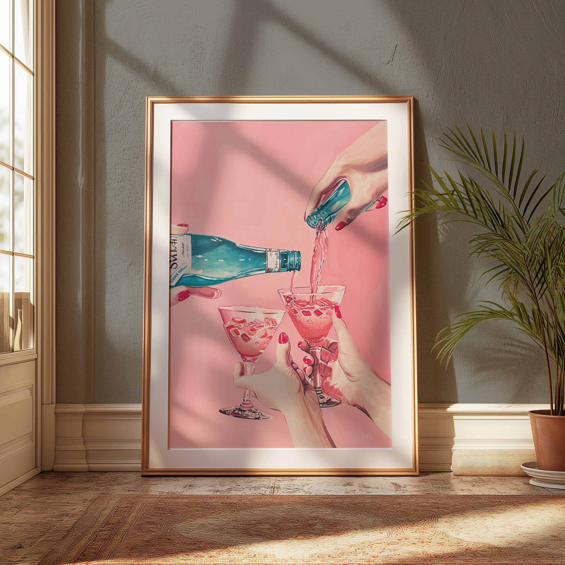 Premium Poster of Vibrant Pink Toned Celebration with Wine Posters