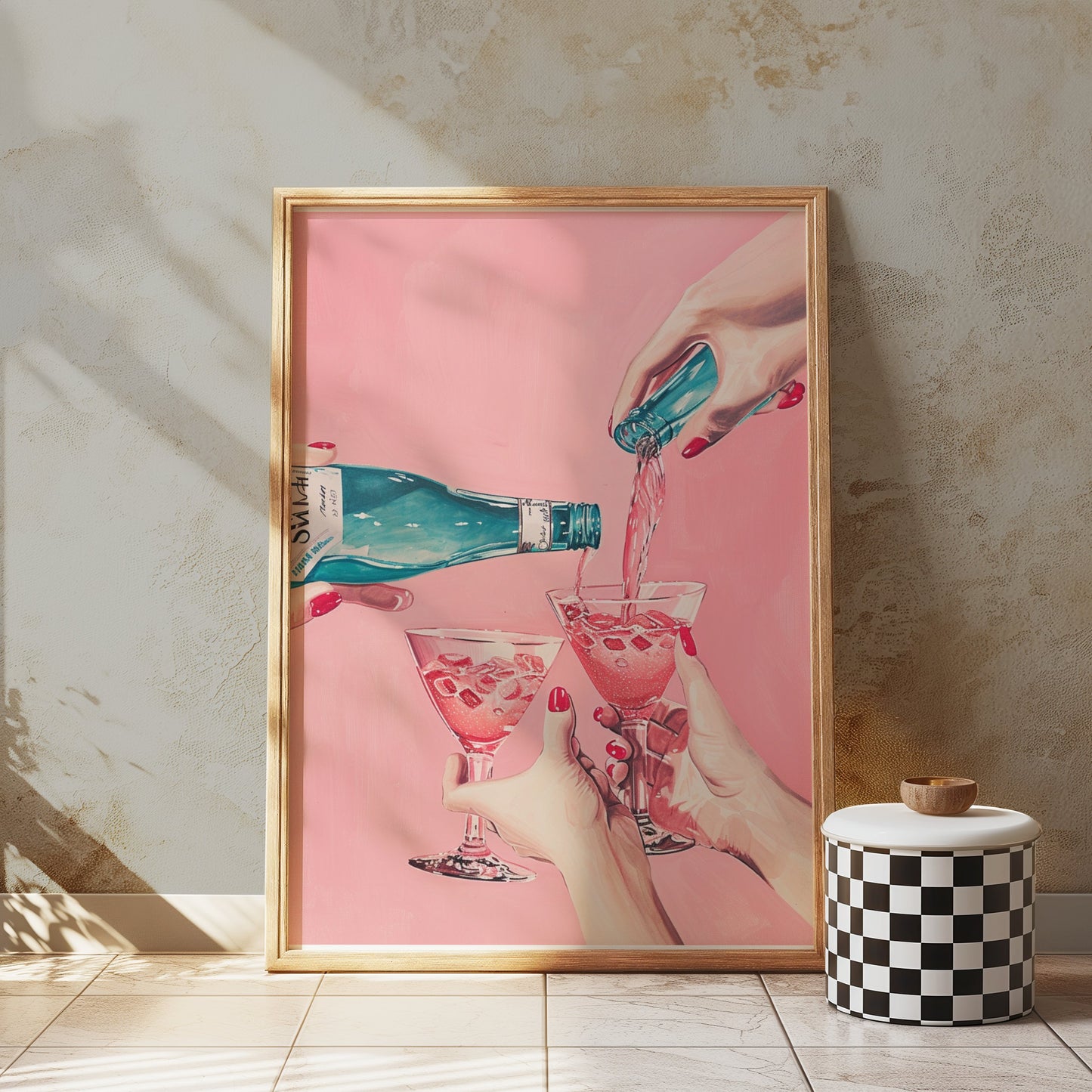 Premium Poster of Vibrant Pink Toned Celebration with Wine Posters
