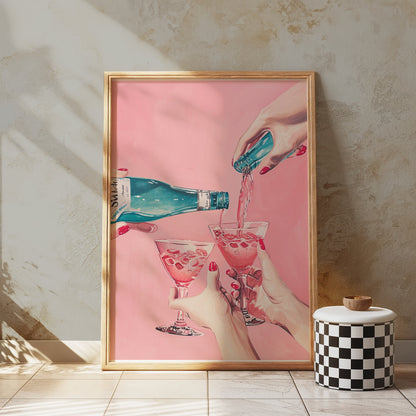 Premium Poster of Vibrant Pink Toned Celebration with Wine Posters