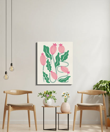 Premium Poster of Vibrant Pink and Green Floral Wall Art Canvas Wraps