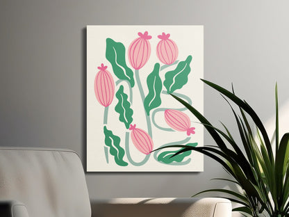 Premium Poster of Vibrant Pink and Green Floral Wall Art Canvas Wraps