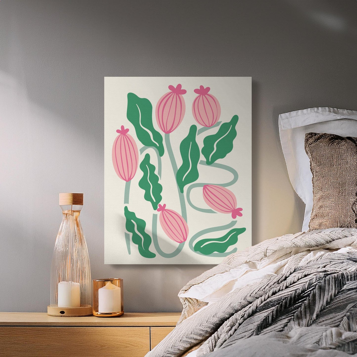 Premium Poster of Vibrant Pink and Green Floral Wall Art Canvas Wraps