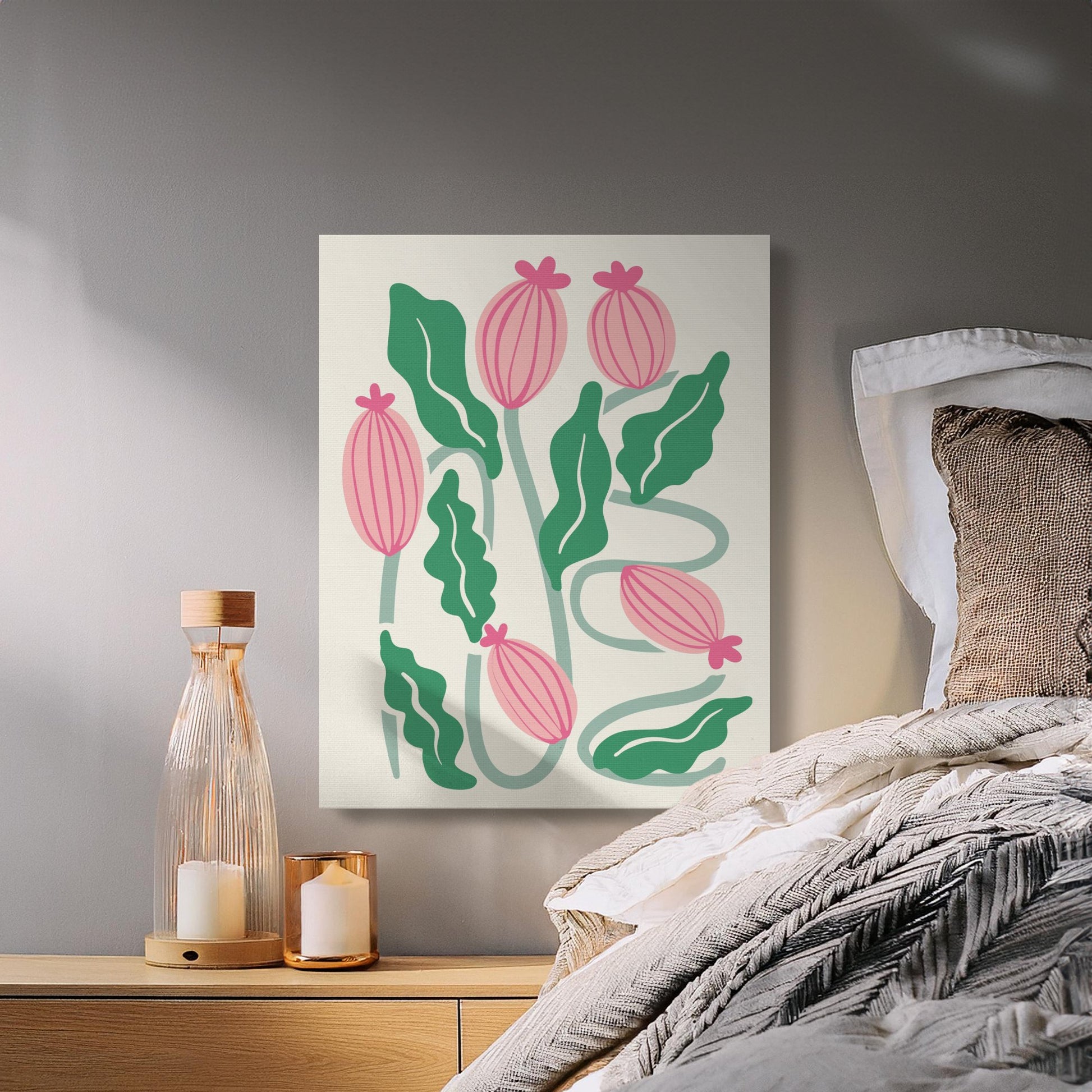 Premium Poster of Vibrant Pink and Green Floral Wall Art Canvas Wraps