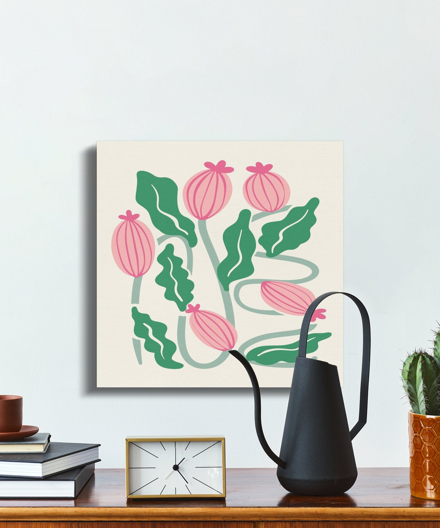 Premium Poster of Vibrant Pink and Green Floral Wall Art Canvas Wraps
