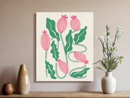 Premium Poster of Vibrant Pink and Green Floral Wall Art Canvas Wraps
