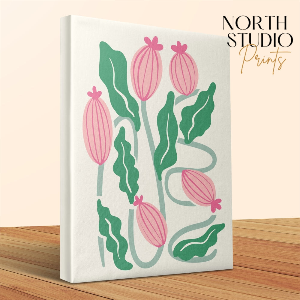 Premium Poster of Vibrant Pink and Green Floral Wall Art Canvas Wraps