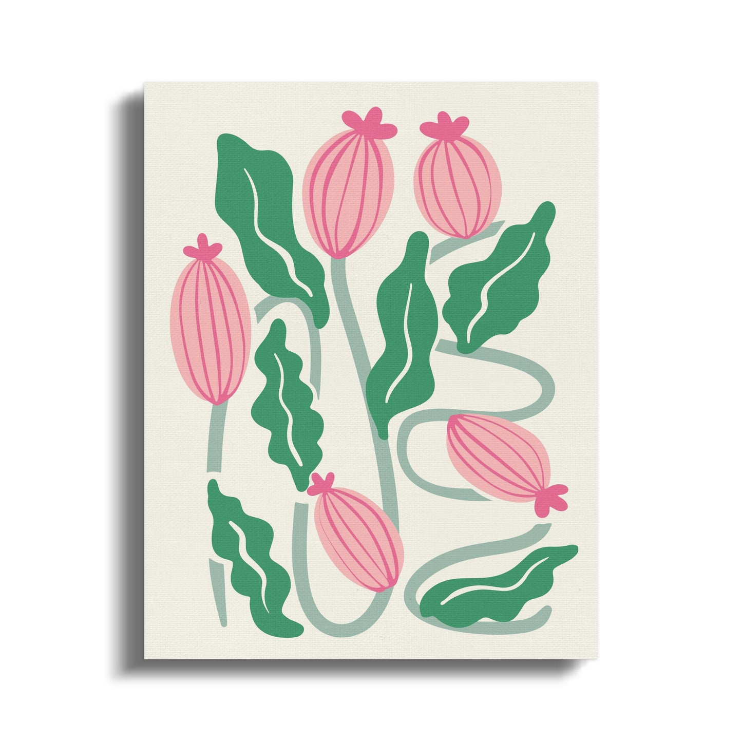 Premium Poster of Vibrant Pink and Green Floral Wall Art Canvas Wraps