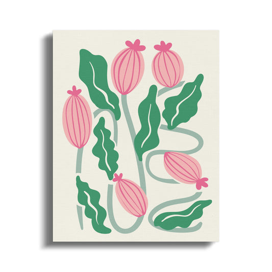 Premium Poster of Vibrant Pink and Green Floral Wall Art Canvas Wraps