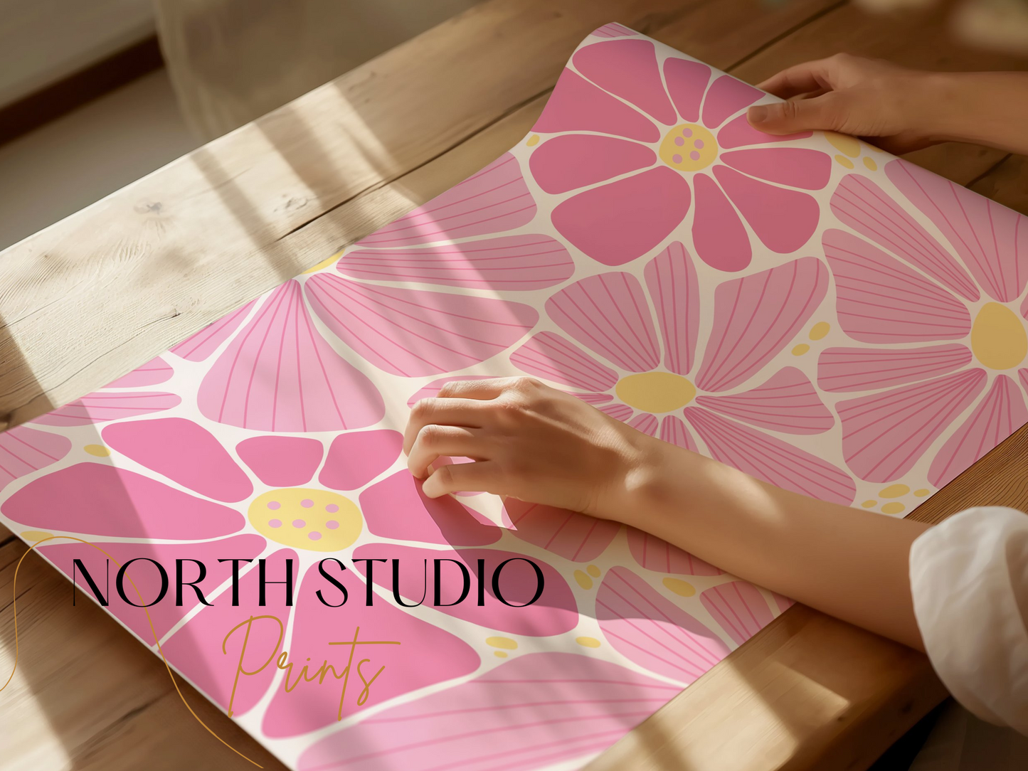 Premium Poster of Vibrant Pink and Yellow Floral Botanical Pattern Posters
