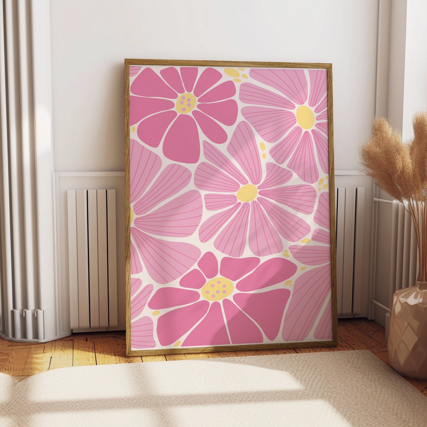 Premium Poster of Vibrant Pink and Yellow Floral Botanical Pattern Posters