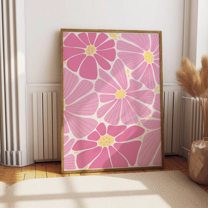 Premium Poster of Vibrant Pink and Yellow Floral Botanical Pattern Posters