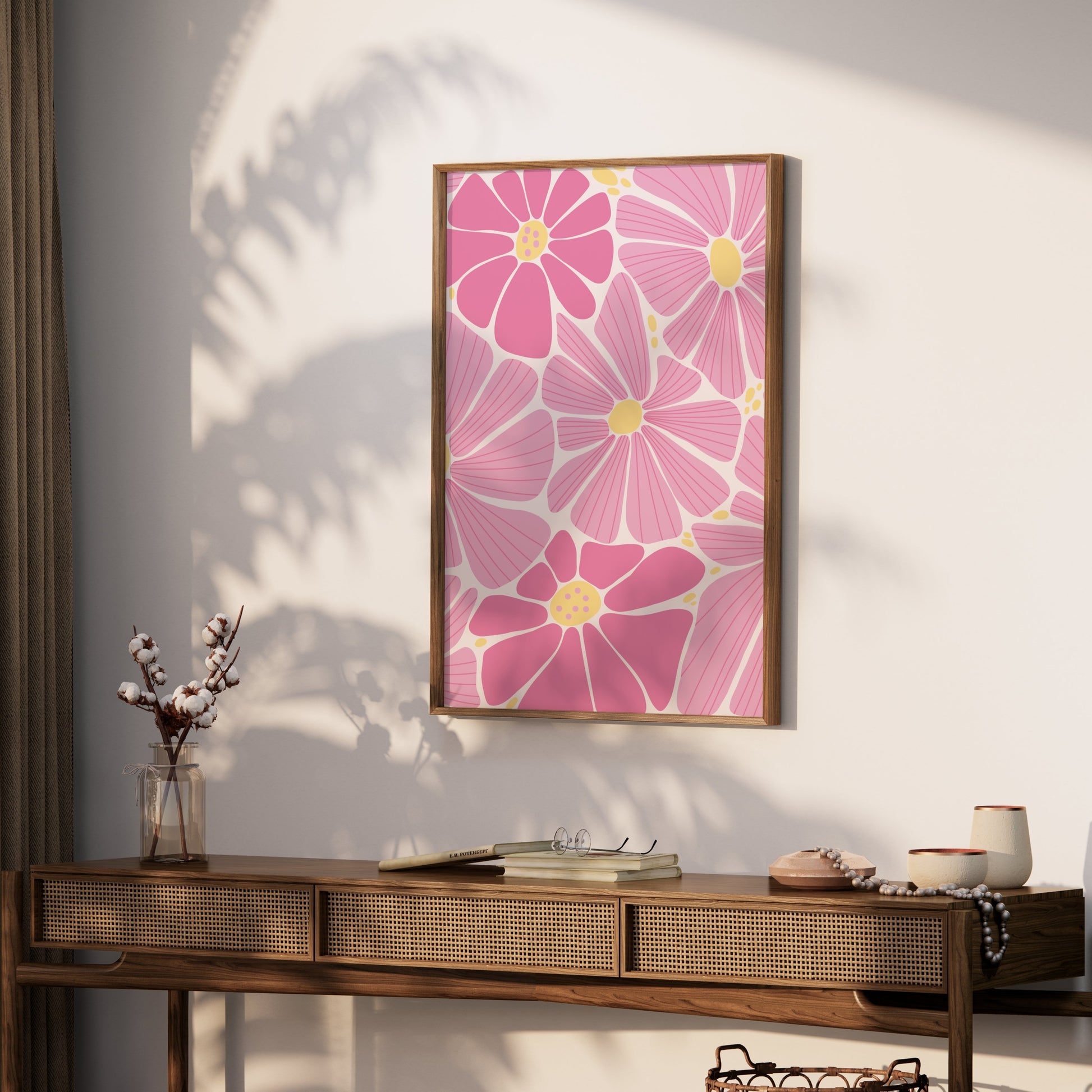 Premium Poster of Vibrant Pink and Yellow Floral Botanical Pattern Posters