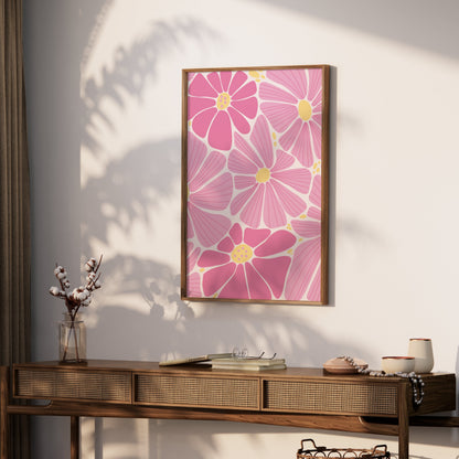 Premium Poster of Vibrant Pink and Yellow Floral Botanical Pattern Posters