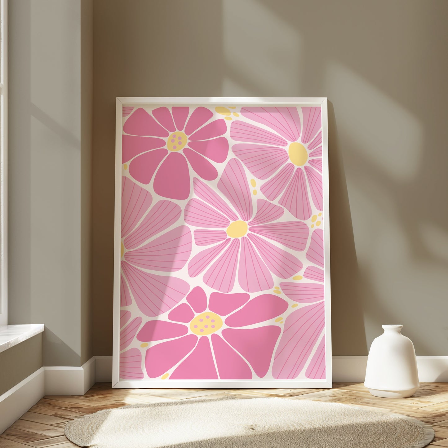 Premium Poster of Vibrant Pink and Yellow Floral Botanical Pattern Posters