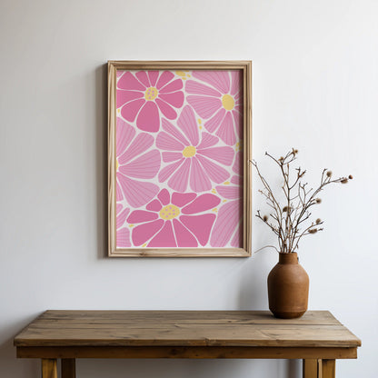 Premium Poster of Vibrant Pink and Yellow Floral Botanical Pattern Posters
