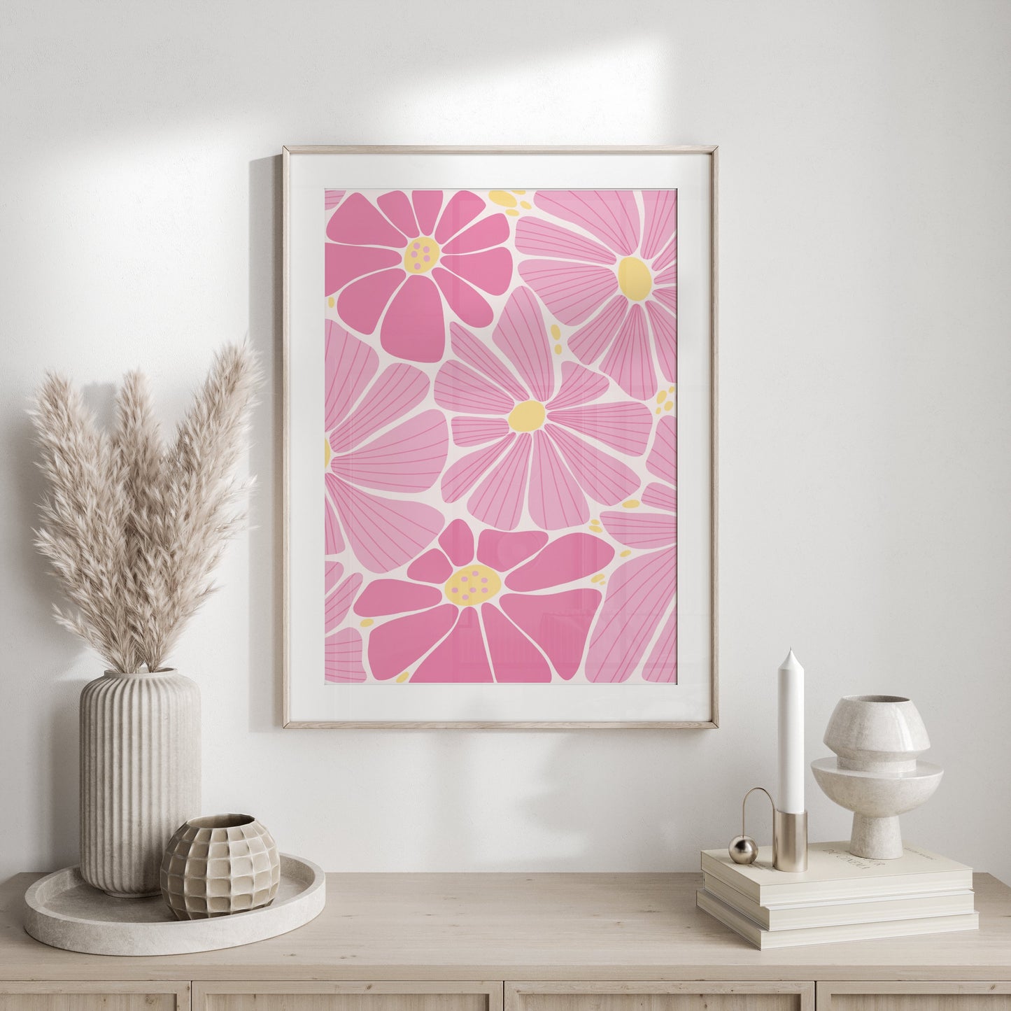 Premium Poster of Vibrant Pink and Yellow Floral Botanical Pattern Posters