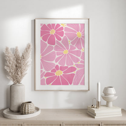 Premium Poster of Vibrant Pink and Yellow Floral Botanical Pattern Posters